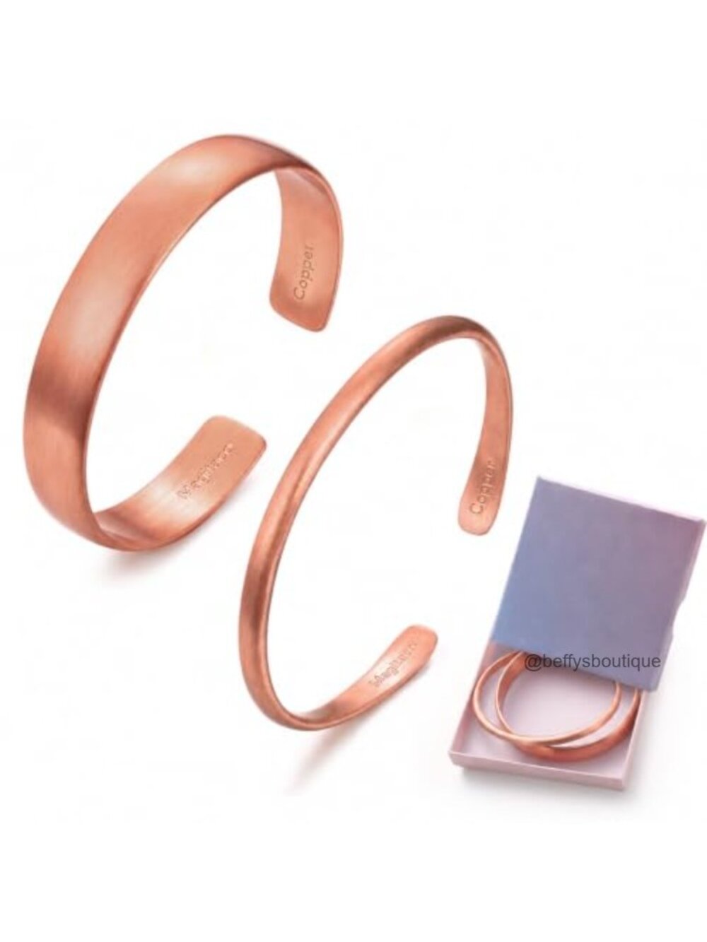 Copper Cuff Bracelet Set Adjustable Hammered Polished Bangle Men Women Jewelry